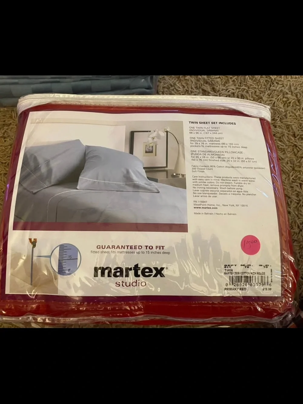 Martex Studio Twin Sheet Set - Deep Red